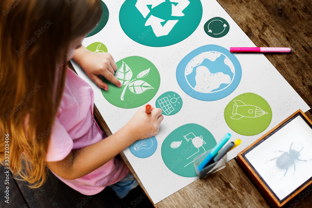 Girl drawing an ecology icon
